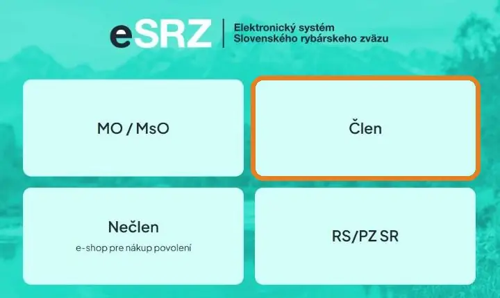Úvodná obrazovka eSRZ s tlačidlom Člen