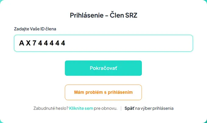 Zadanie ID člena v eSRZ
