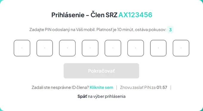 Zadanie PIN kódu z mobilu v eSRZ