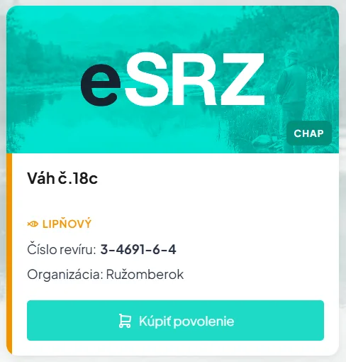 Hosťovacie povolenie na revír Váh č. 18c v e-shope eSRZ